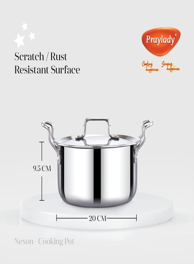 Praylady Nexon Series Triply 20 cm/2.0 L Stock Pot with SS Lid | Healthy, Non Toxic | Casserole | Biryani Pot | Sauce Pot | Induction Friendly | Stay Cool Handle - Image 3